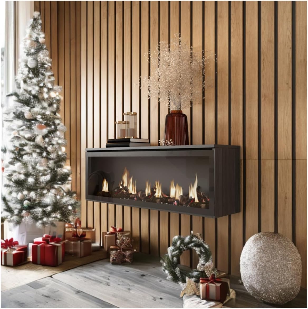 Skraut Home cheminée électrique, 107x38x25 cm, Noir, Effet Flamme, Salon - Salle à Manger, Décorative, Style Moderne