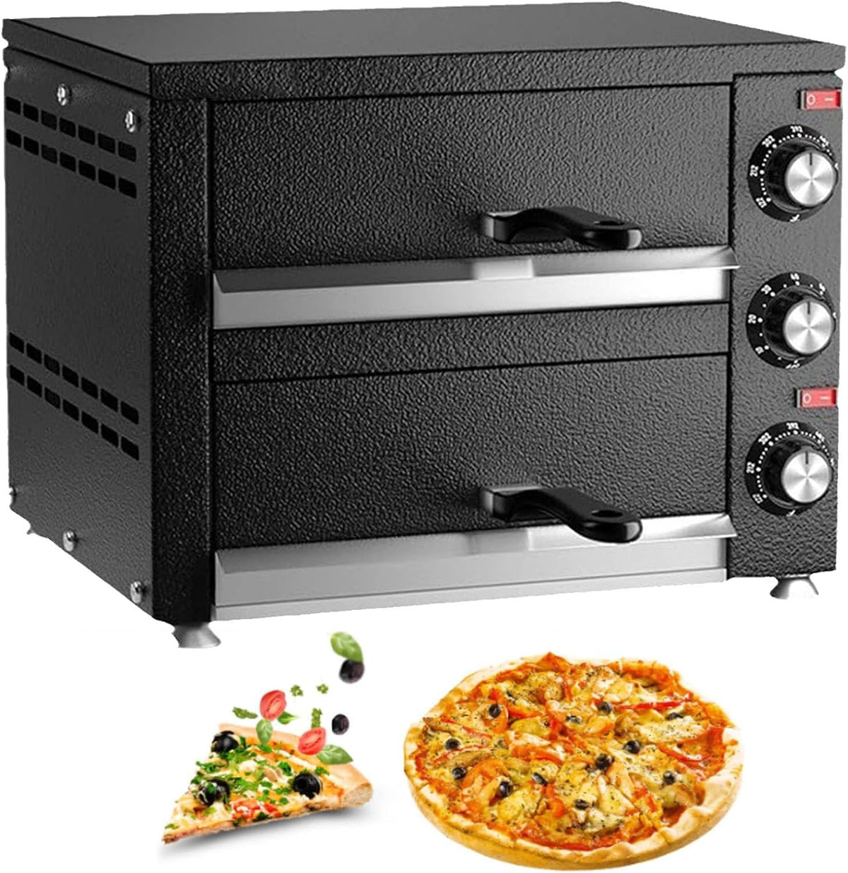 KJHYYPP four à pizza, Argenté, de comptoir en Acier Inoxydable, électrique à Deux étages, minuterie de 60 Minutes