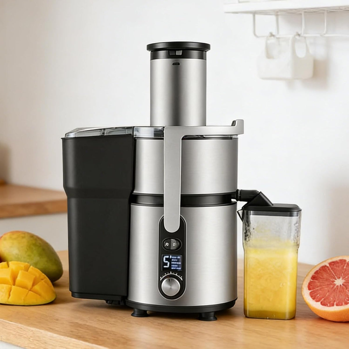 KJHYYPP presse-agrumes, 1250 W, 84 mm, Noir, Extracteur de jus centrifuge Professionnel, goulotte, rendement élevé