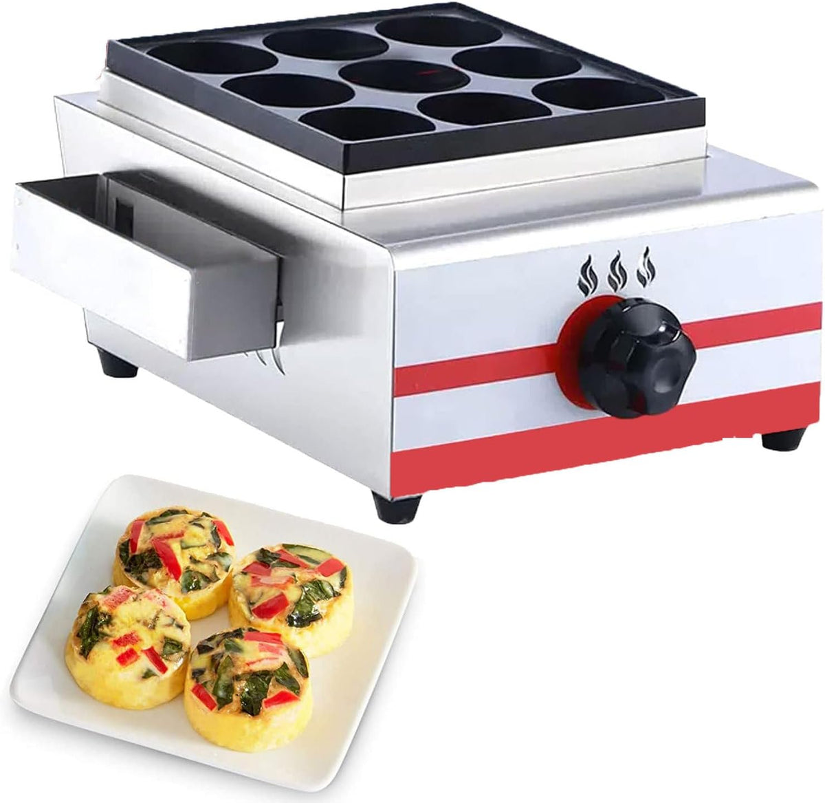 ToayNia Poêles à crêpes et blinis, 31 x 37 x 20 cm, Noir, Machine Commerciale de Hamburger d'oeufs de gaz