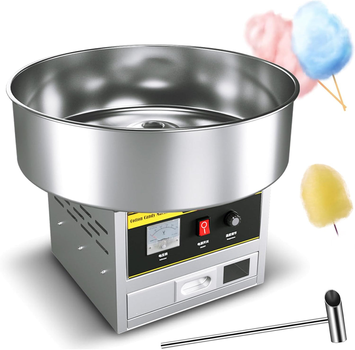 Naturalpowev Machines à barbe à papa, 17,7 x 17,7 x 16,3 pouces / 450 x 450 x 415 mm, 1200 W, Argent, cuillère à Sucre et Grand tiroir de Rangement
