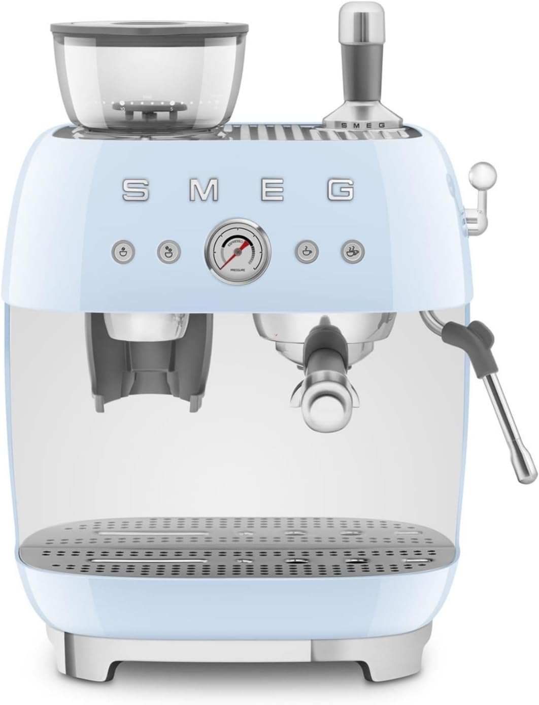 Smeg machine à café, 1 L, 1350 W, Bleu, Expresso Manuelle EGF03PBEU, Broyeur à Grain Intégré, Thermoblock, 4 Niveaux de Température
