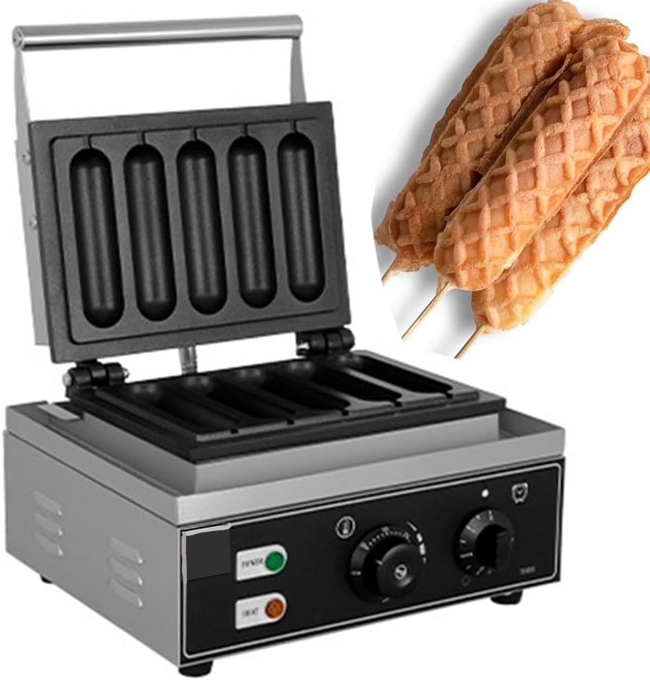 JMOUZHG gaufrier, 1500 W, 110-240 V, Noir, Muffin croustillant de qualité Commerciale (5 Holes)