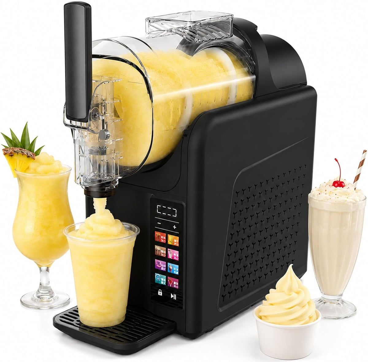 pealiritansemen sorbetière, 398*190*407 mm, 2 L, 185 W, 2 L, Noir, Machine À Glace À L'italienne Et À Granité 7 En 1