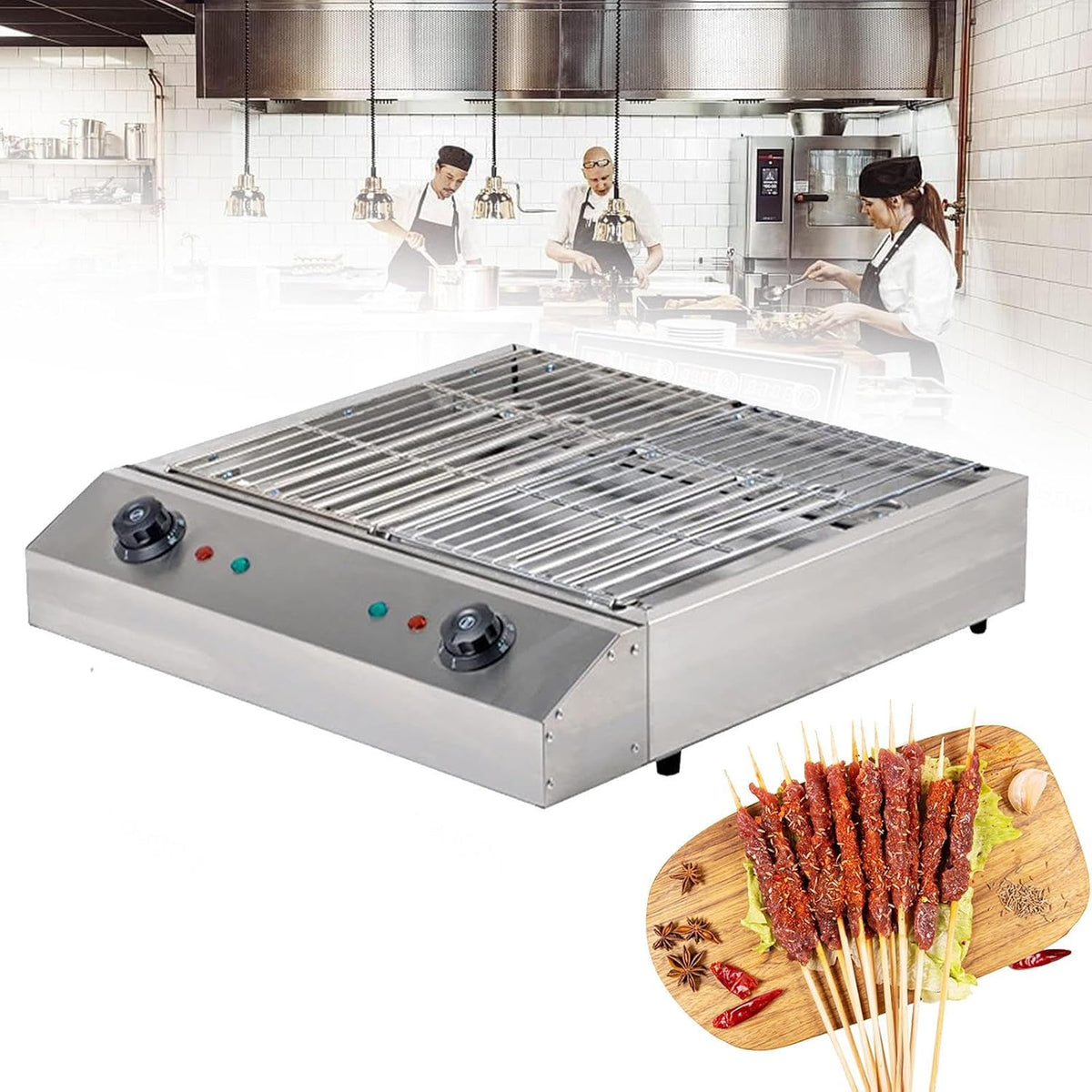 MTTXY Grills électriques, 55*55*12.5 cm, Gris, Barbecue commercial, barbecue à brochettes sûr pour 3 à 5 personnes