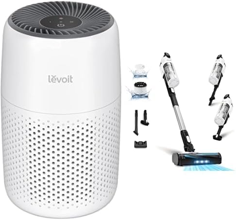 Levoit aspirateur balai sans fil, Blanc, Purificateur d'Air et contre Allergies, Élimine les Poils d'Animaux