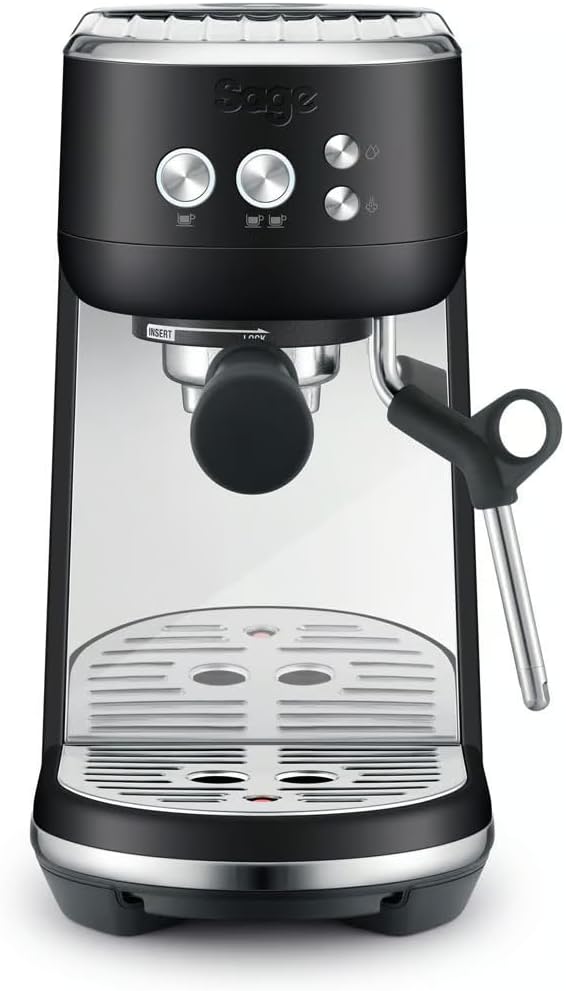 Sage machine à café, 54 mm, Noir/Argenté, The Bambino, Compacte avec Mousseur, Truffe Noire, Porte-Filtre, Buse Vapeur Manuelle