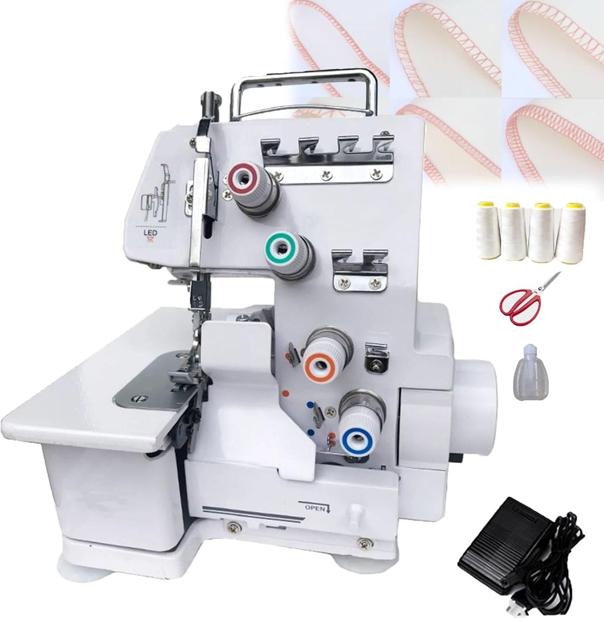 Pfps surjeteuse, 26 × 26 × 30 cm/10,23 × 10,23 × 11,81 pouces, Gris, Machine à Coudre Portable, Table avec éclairage LED Et Kit D'accessoires Complet