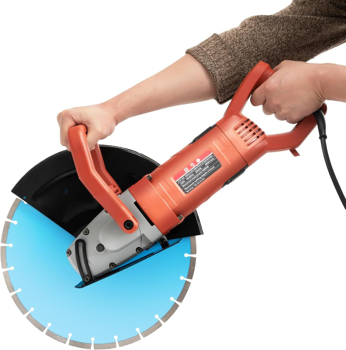 Xigner trancheuse électrique, 65 x 37 cm., 3000 W., 220 V., environ 70 dB., 35 cm, ABS, cuivre, alliage d'aluminium, fer., orange, noir, bleu