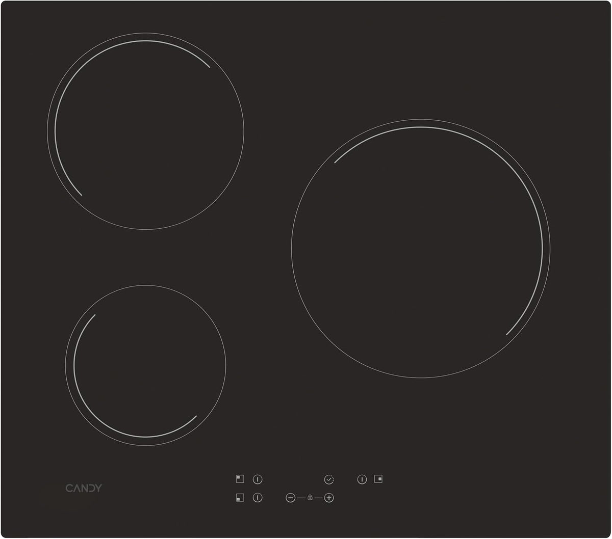 table de cuisson CANDY, 60 cm, 5500w, Noir, Vitrocéramique 3 Feux - CH63CT
