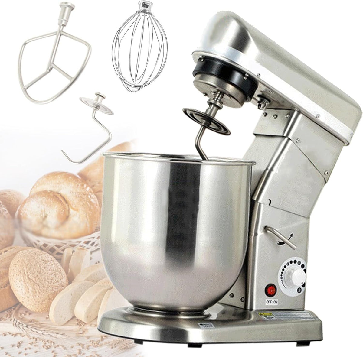 Pétrin robot pâtissier, 7 L, Argenté, vertical, professionnel sur socle
