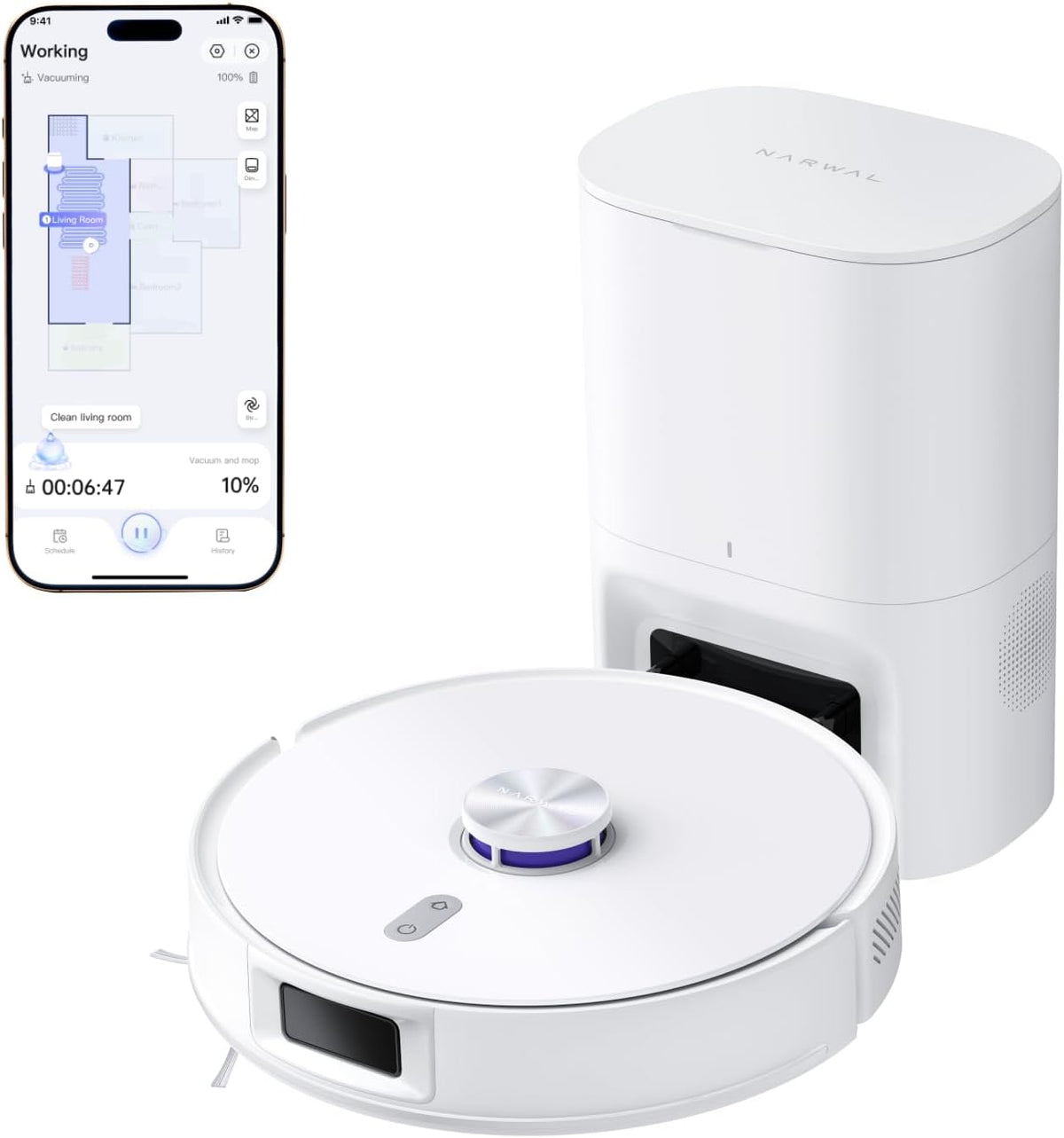 NARWAL robot aspirateur, Noir, Freo S Laveur 8000 Pa, Pression de Nettoyage 8 N, Autovidage 180 Jours, Navigation LDS
