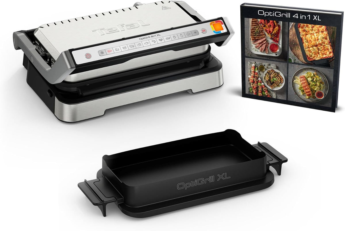 Tefal Grills électriques, Noir/Argenté, - Optigrill 4 en 1 XL - Grill intelligent grand format - 8 personnes