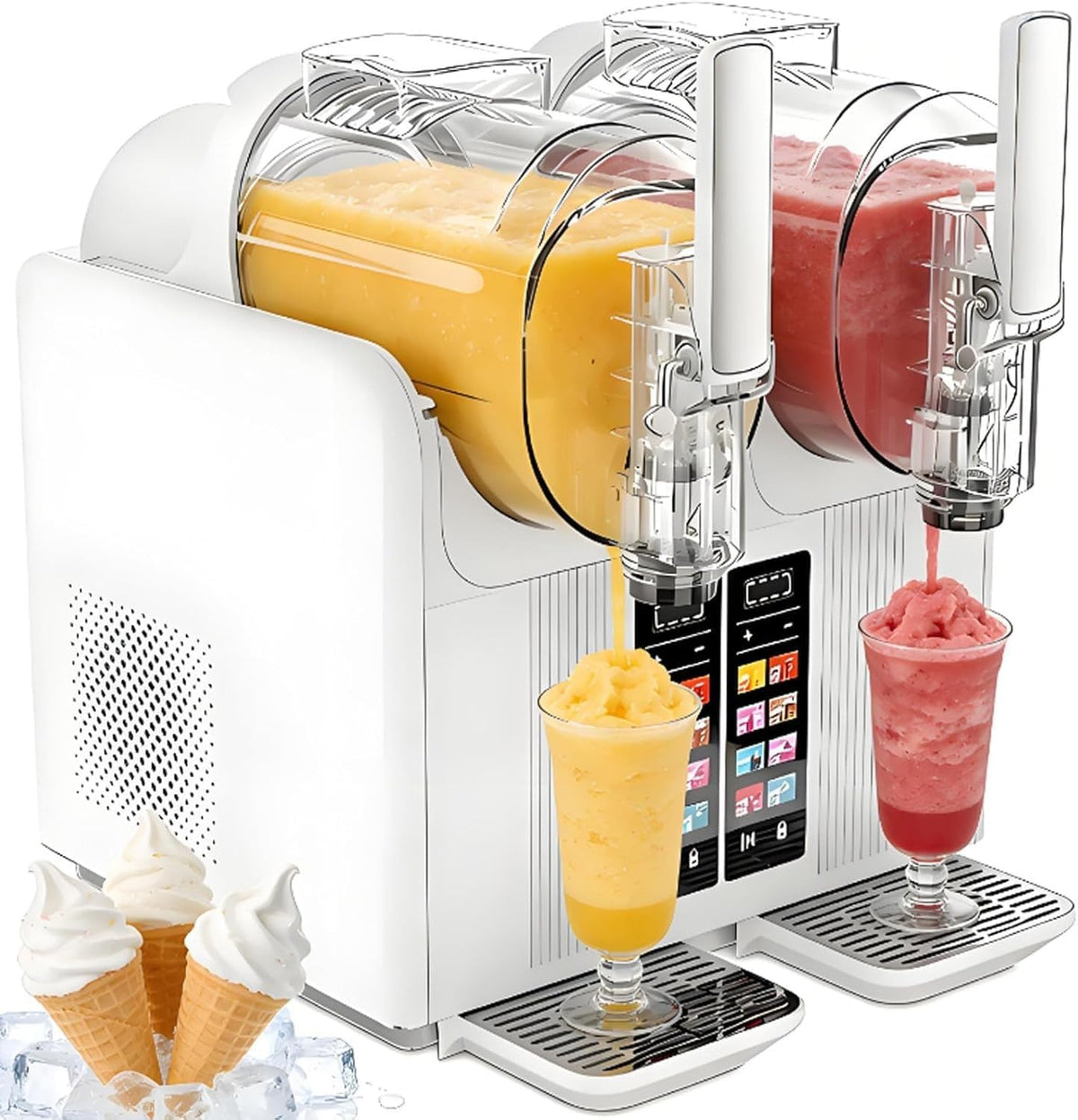 ZHANIZING sorbetière, 2 L, Blanc, Machine à granita (0, 53 gal) à double réservoir, 7 programmes préréglés