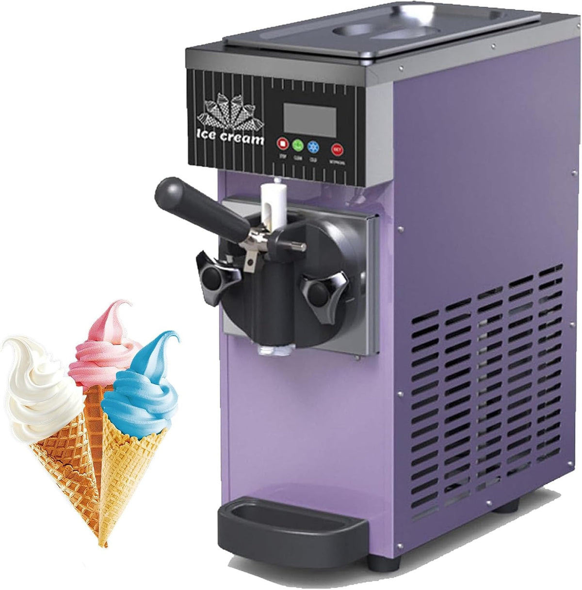 Machine sorbetière, 20 x 40 x 51 cm, 2,5 L, 450 W, 5 kg, Acier inoxydable, Violet, à Glace Italienne, Automatique