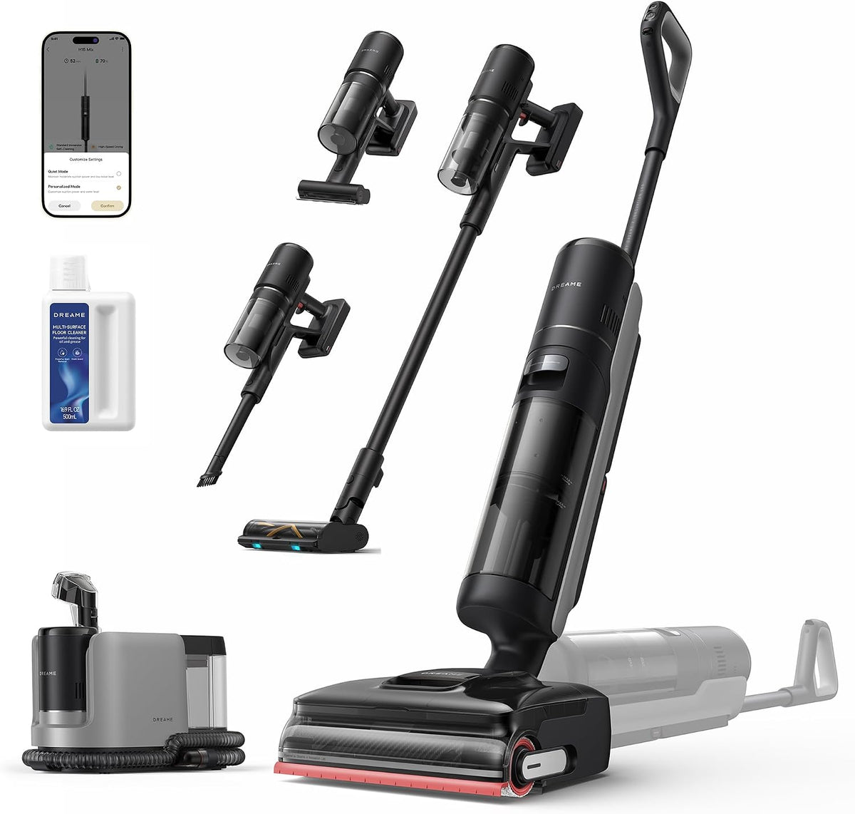dreame épilateur à lumière pulsée, Noir, aspirateur Laveur 7-en-1, Bras robotique IA, nett. bords triple, aspir. 23000Pa