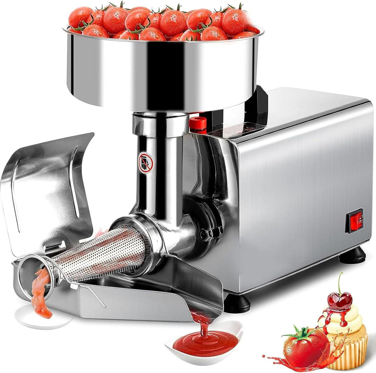 JINGEDD presse-agrumes, 370 W, 110v / 220v, Argenté, Electric Tomato Cask, Food Milling Press Machine, Machine à Paster De Confiture