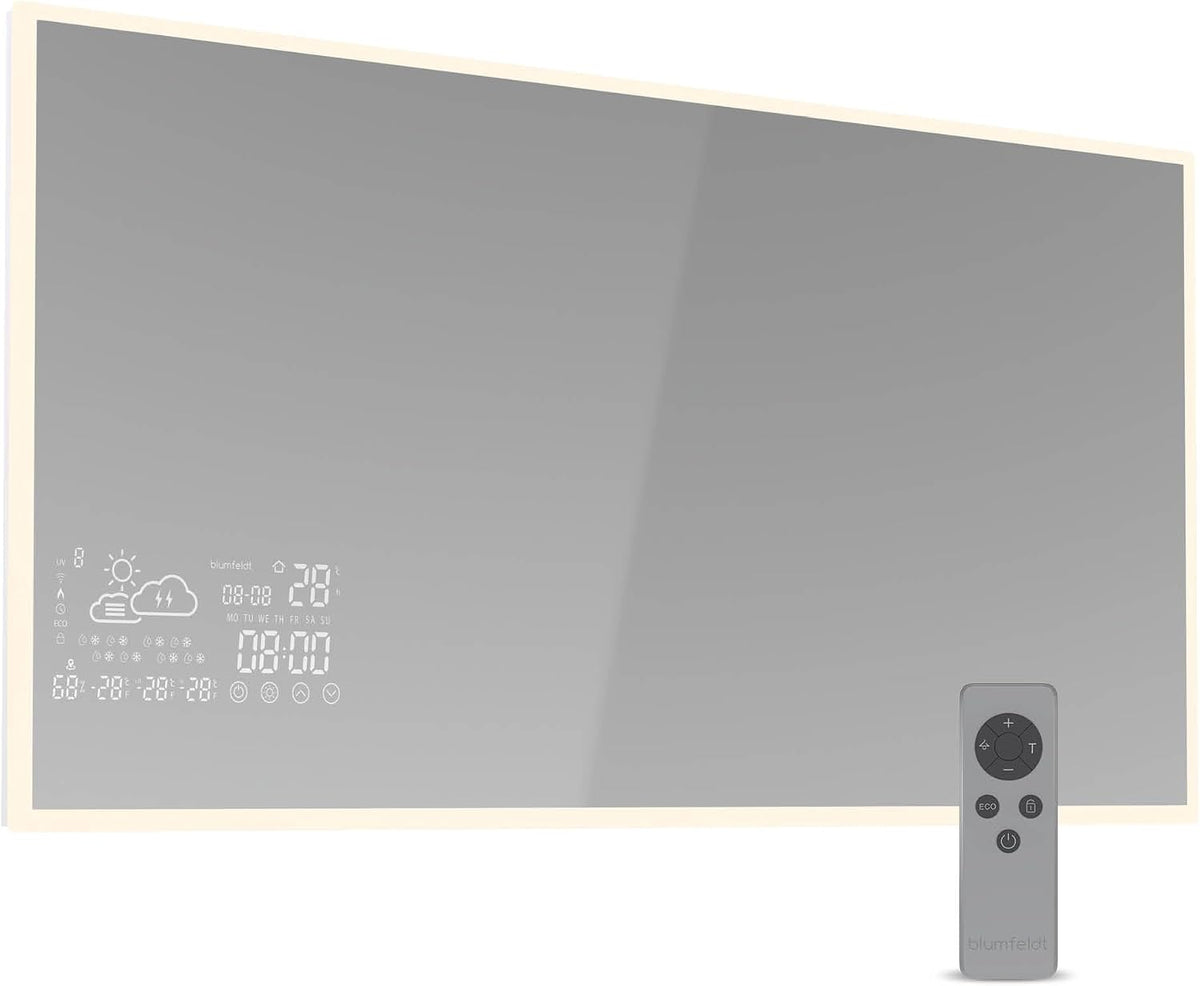blumfeldt Radiateurs électriques, 600 W, 15 m, Noir, Infrarotheizung, Wandmontage, Smart Mirror mit LED-Anzeige