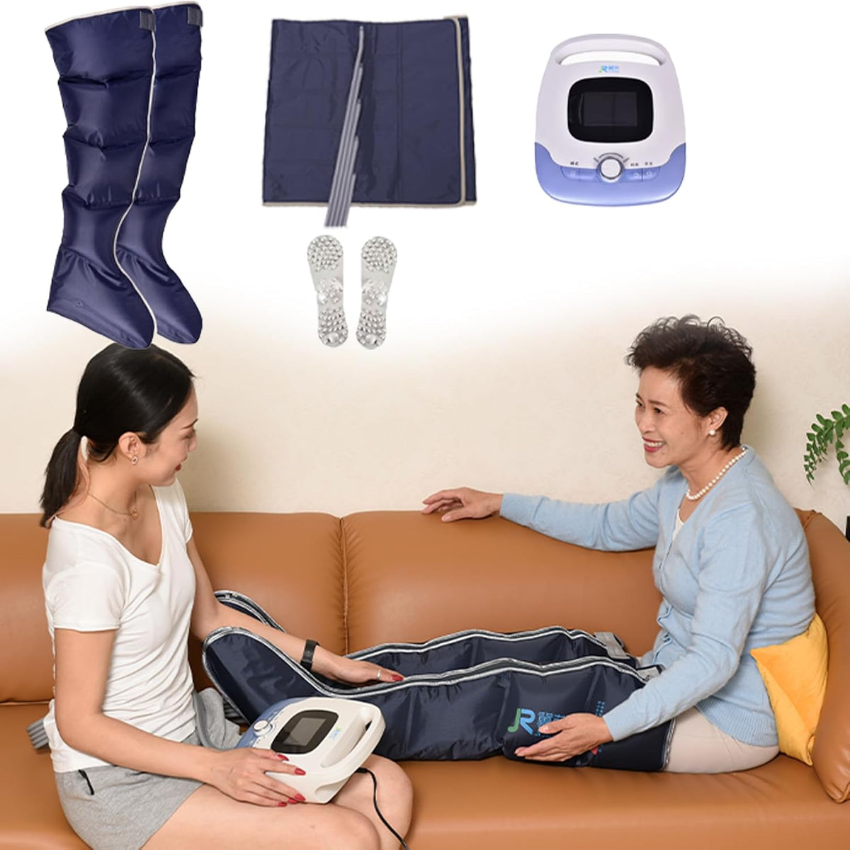 Bottes Coussins de massage électriques, Noir, Ventre et des Bras, Système Chauffant, 5 Chambres, Drainage lymphatique à Domicile