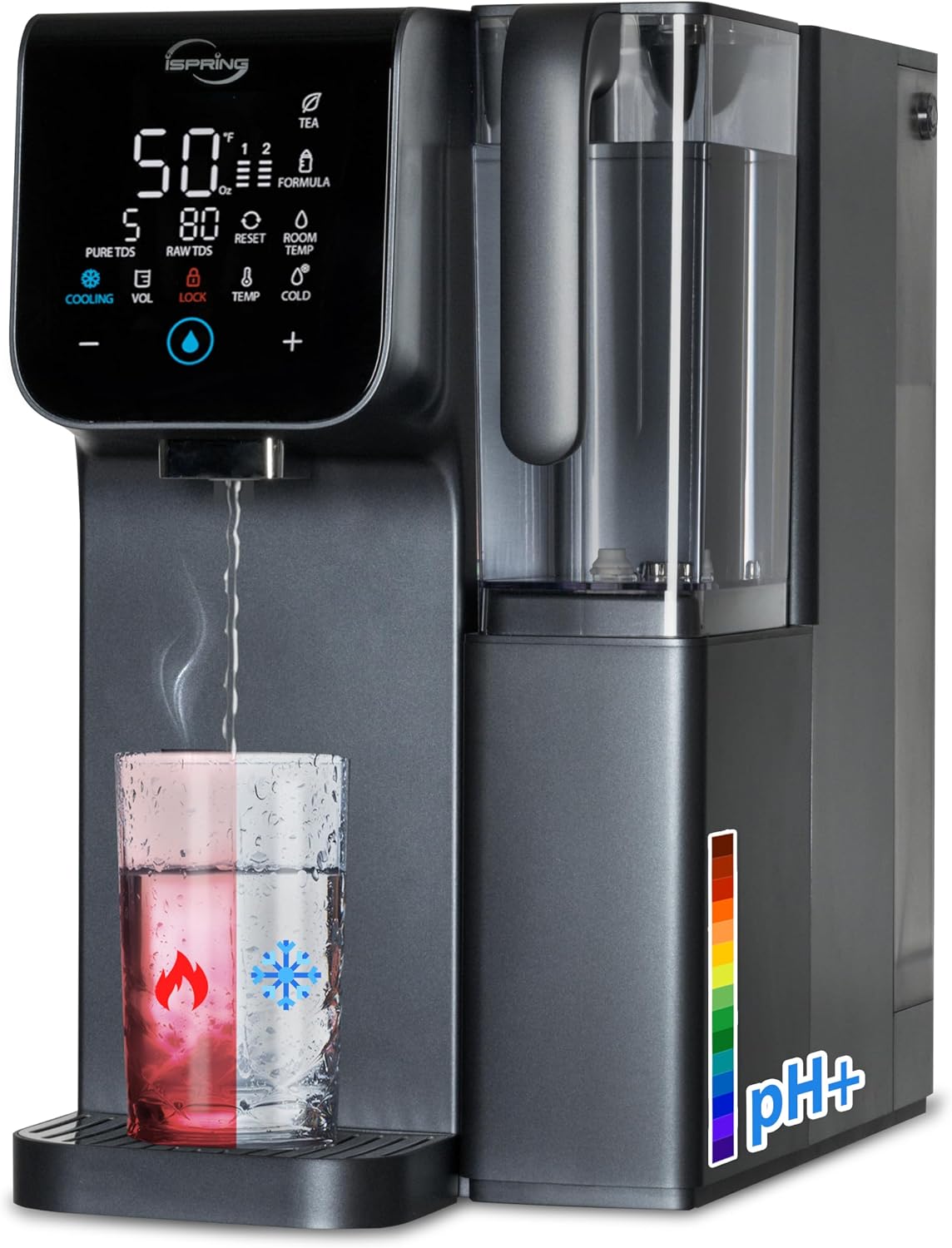 iSpring Distributeurs d'eau chaude et froide, Noir, RCD100HCG d'Osmose Inverse avec Eau Chaude et Froide sur Comptoir