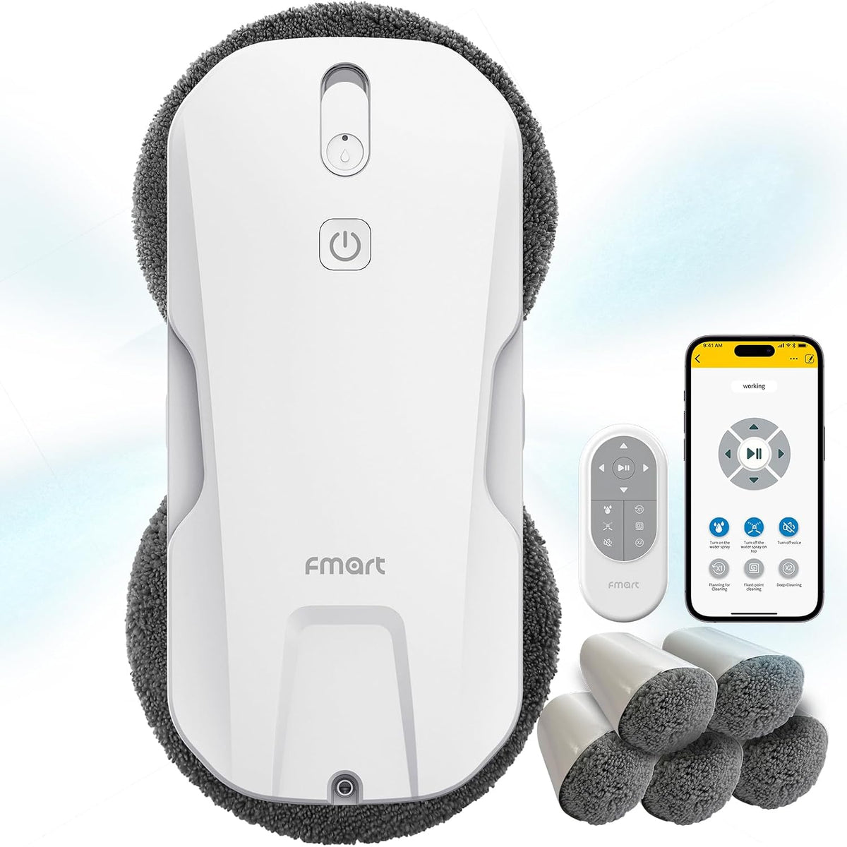 Fmart nettoyeur de vitres, Noir, T11 Robot avec 10 chiffons, navigation intelligente, télécommande, toutes les