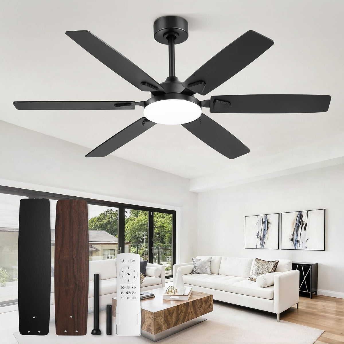 Fanbulous Ventilateurs de plafond, 132,1 cm, Blanc, de avec lumières, moteur CC silencieux, télécommande 3CCT et 6 vitesses