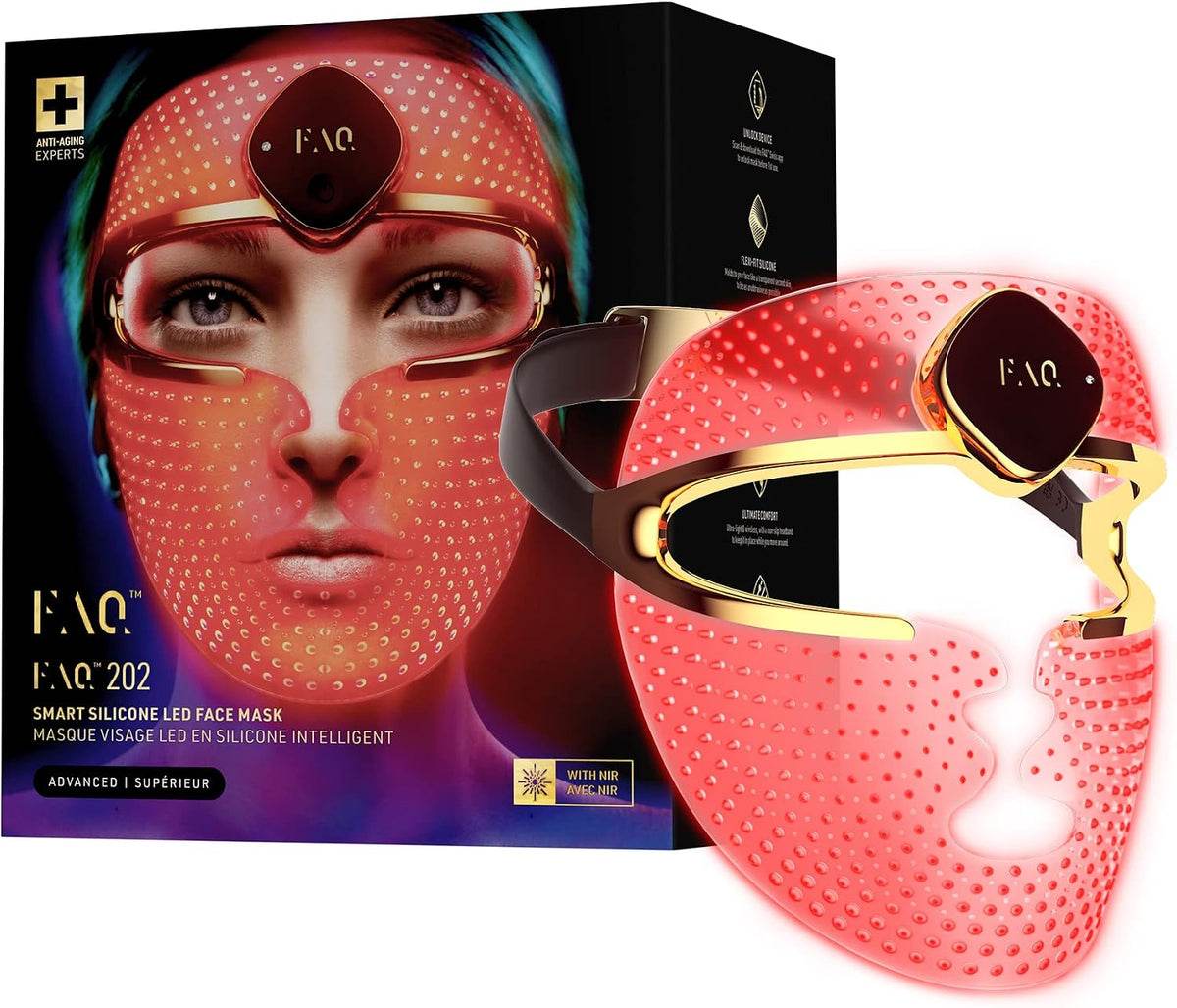 FAQ Masques, Gris, 202 Masque Visage LED Avancé 8 Couleurs - Portable