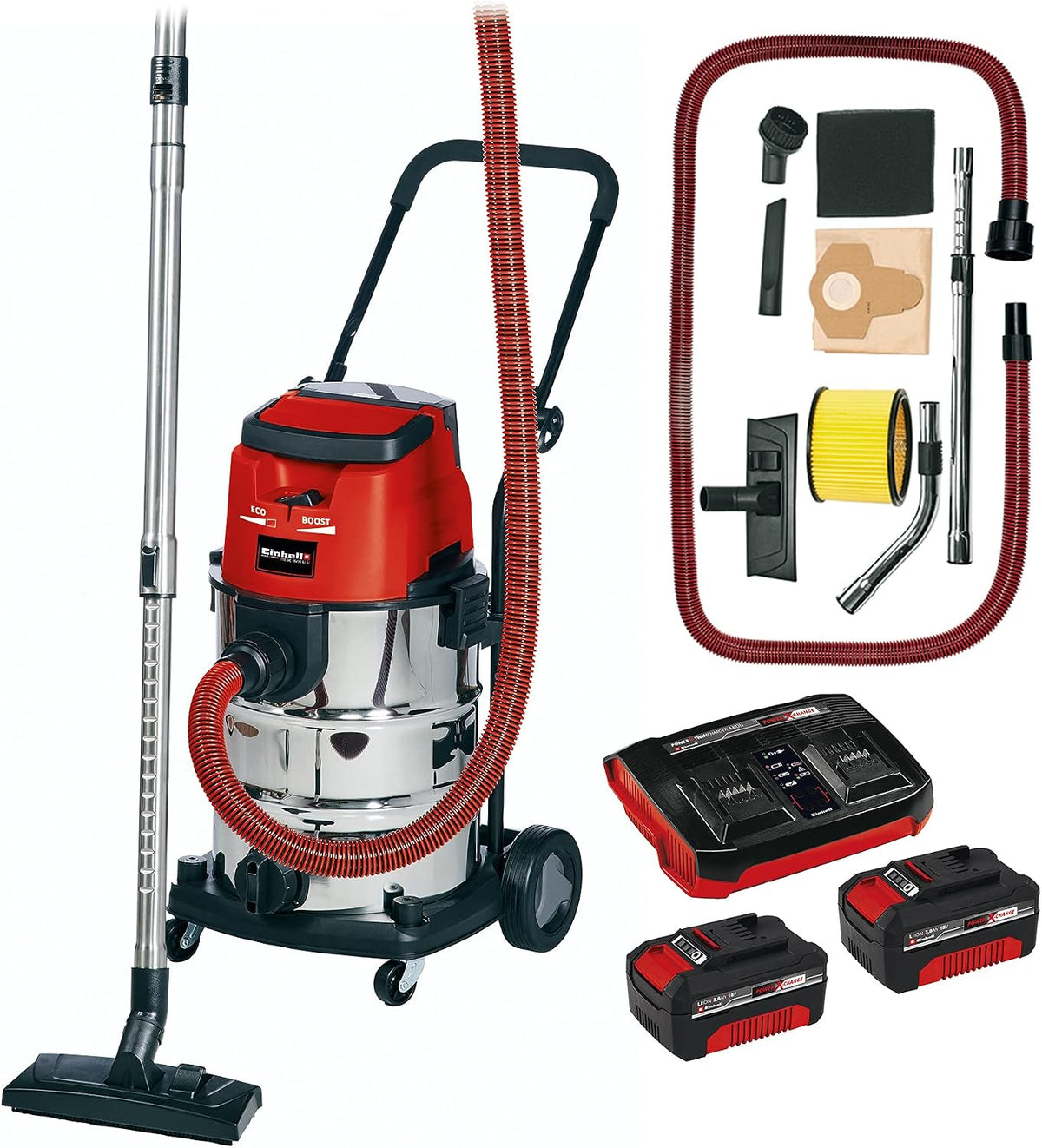 Einhell aspirateur eau et poussière, 30 L, 3,0 Ah, Noir, sans fil TE-VC 36/30 Li S-Solo - Power X-Change (Cuve