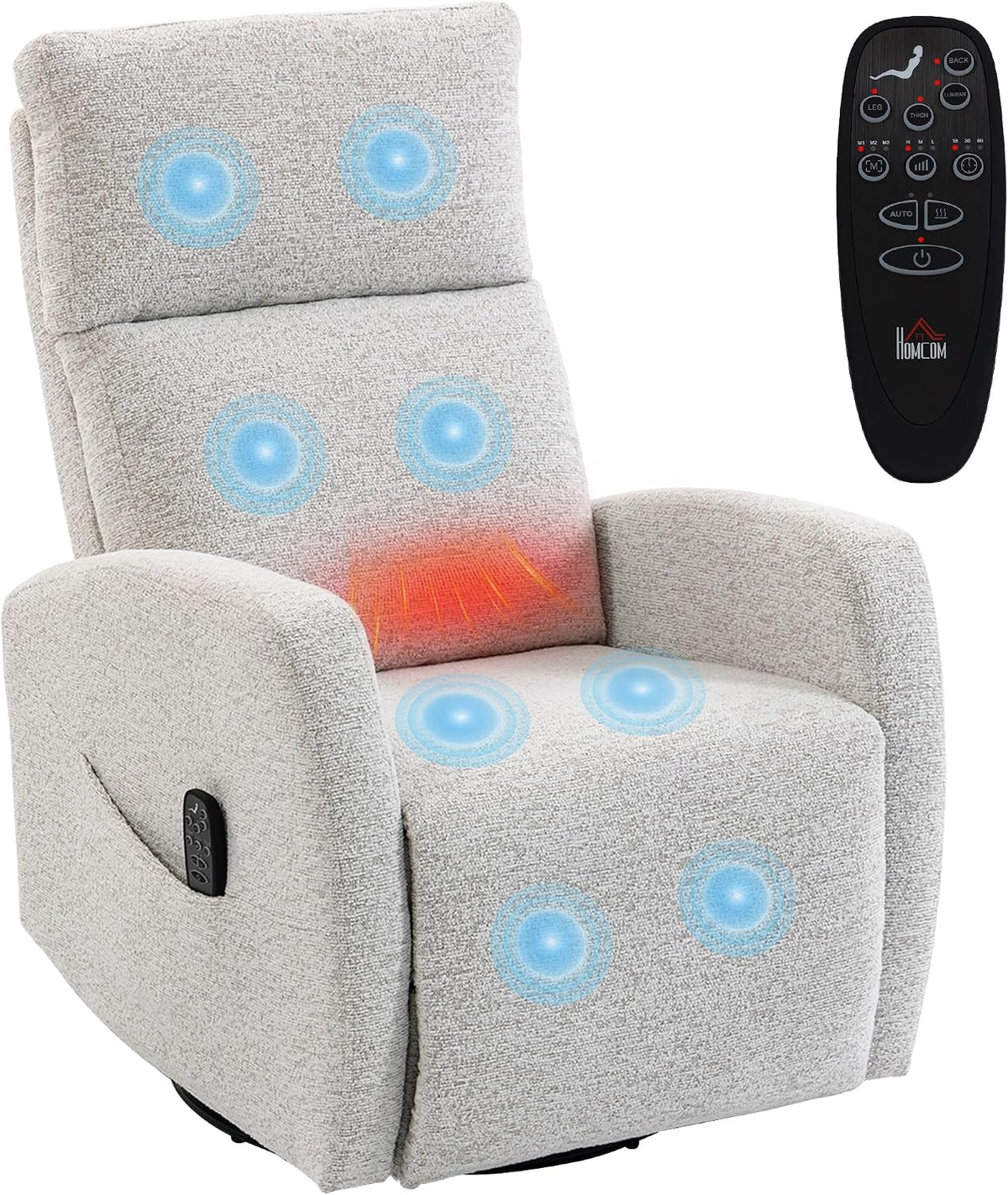 HOMCOM Fauteuils relaxants, Gris, Fauteuil Inclinable de Massage et Chauffage Pivotant 360° Crème