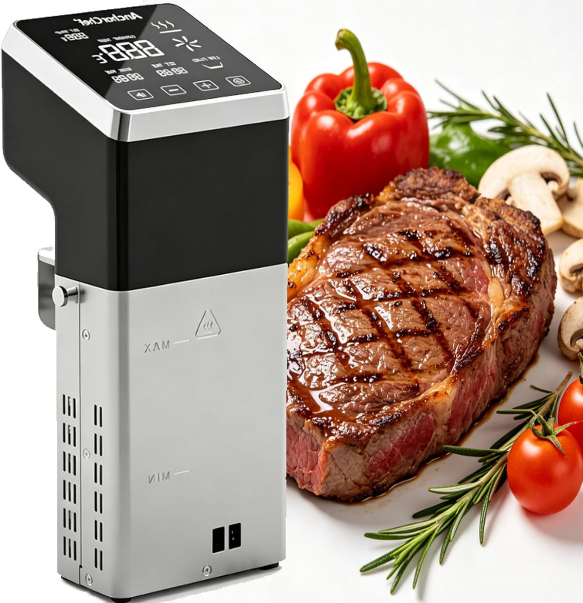 YANGYMM Bains-marie sous vide, 130 x 115 x 320 mm, 1600 W, 1600 W, Acier inoxydable, Noir, Cuiseur sous Vide Professionnel