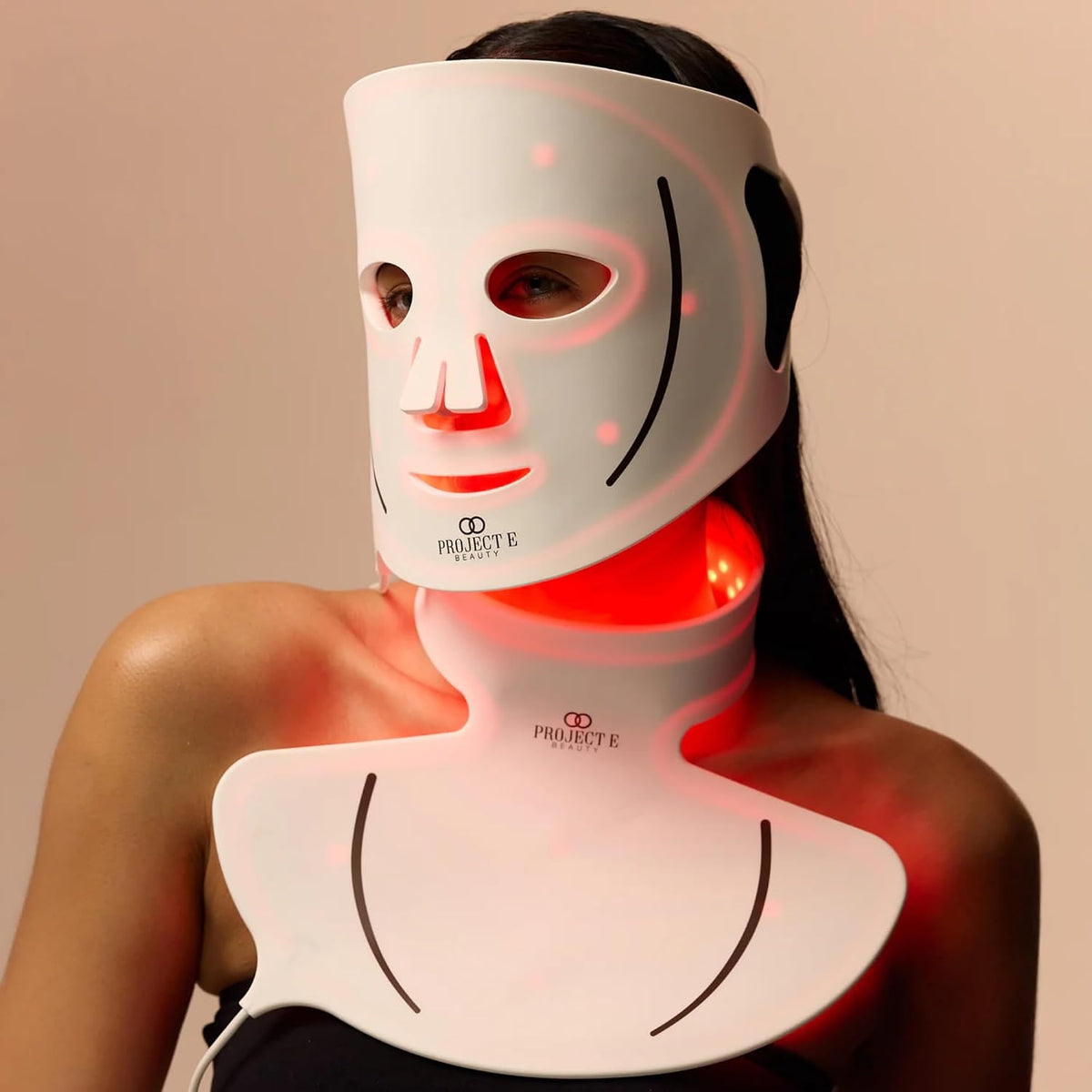 Project E Beauty Dispositifs anti-rides et anti-vieillissement, Rouge, Lumalux Face+, Masque pour le visage et le cou à lumière LED Pro