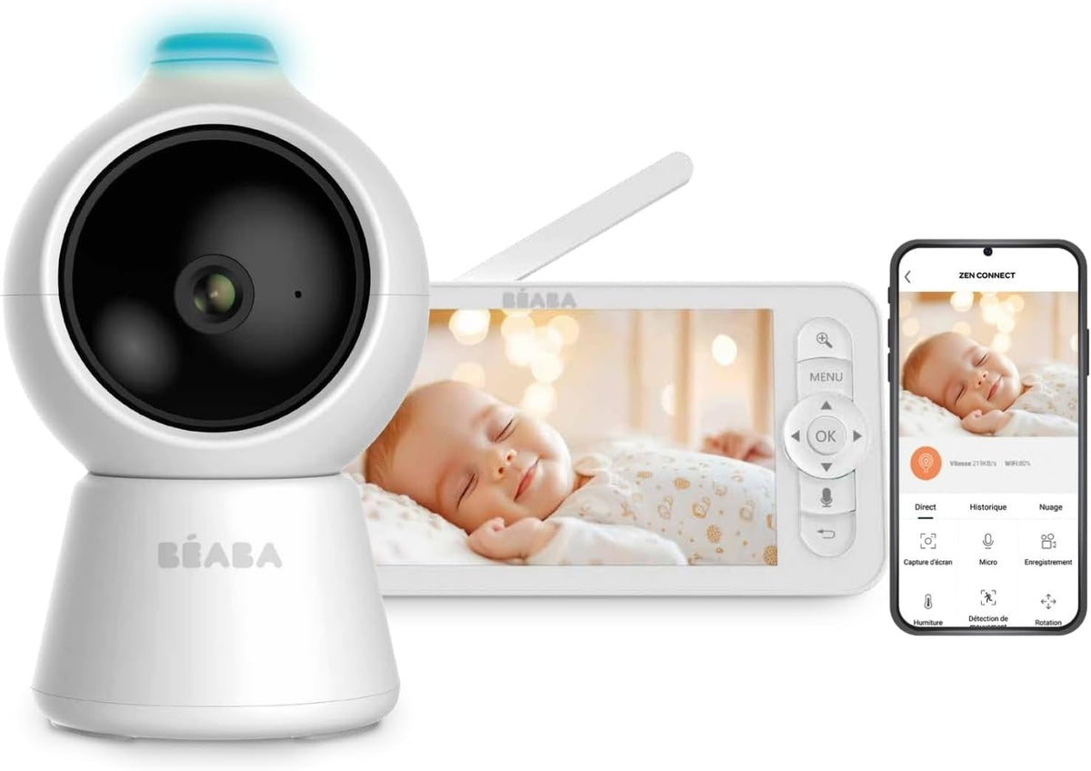Béaba Moniteurs vidéo, Blanc, Zen Smart AI Babyphone Vidéo 3 en 1