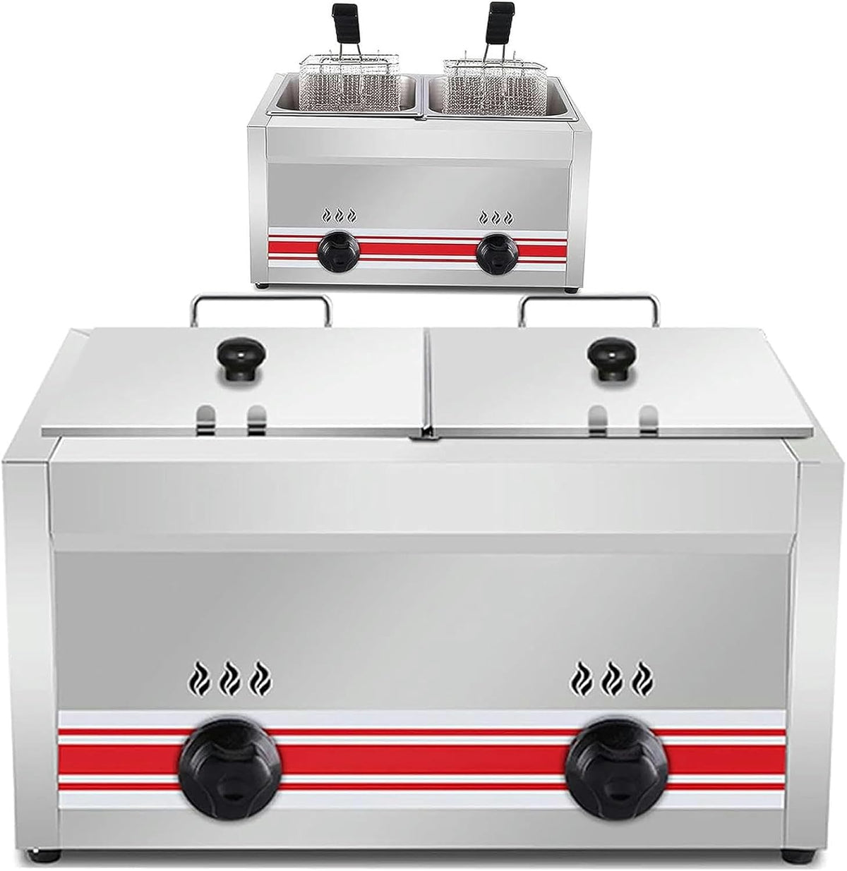 Friteuse Friteuses, 10 L, 20 L, Argenté, à gaz commerciale, capacité de /, double cylindre en acier inoxydable