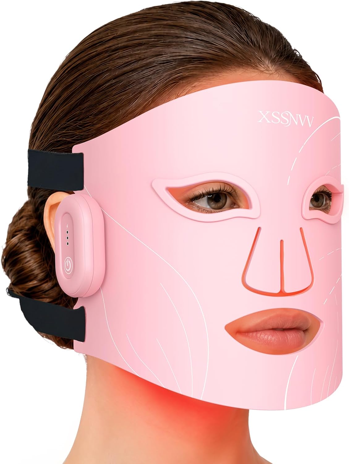 XSSNVV Thérapie par infrarouge, Rouge, Masque LED Visage Sans Fil, 4 Modes Masque Luminothérapie Lumière & Infra 850 nm