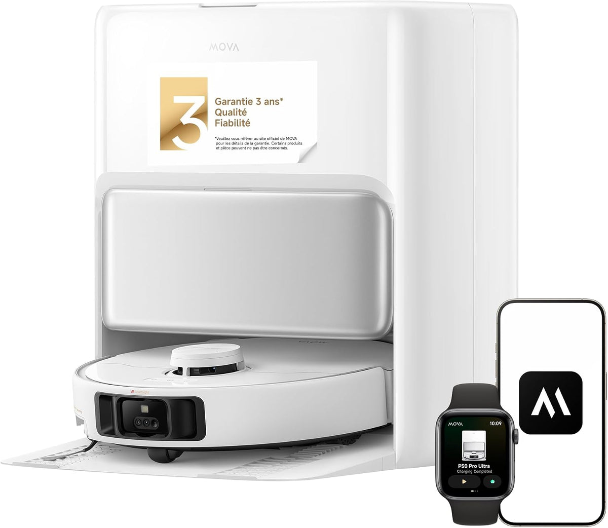 MOVA robot aspirateur, Blanc, P50 Pro Ultra, Serpillière Flexible, Aspiration 19 000 Pa, Nettoyage des Coins