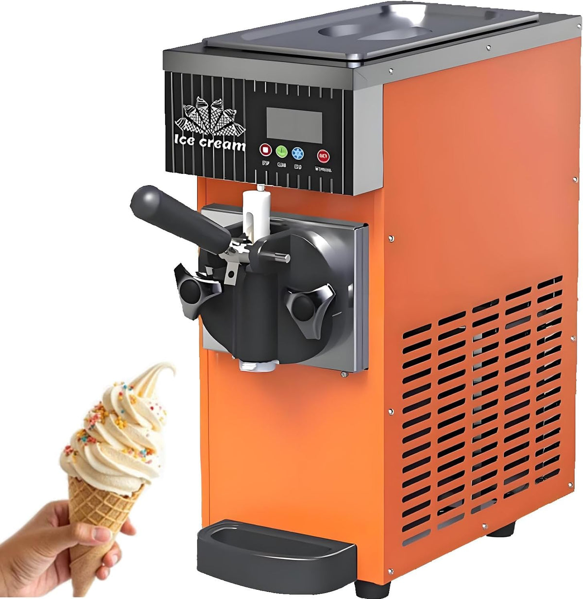 GLBMXDD sorbetière, 5 kg, Orange, Professionnelle, autonettoyante, Mono-Parfum, débit de 4 à /h, écran Tactile LCD et pré-Refroidissement