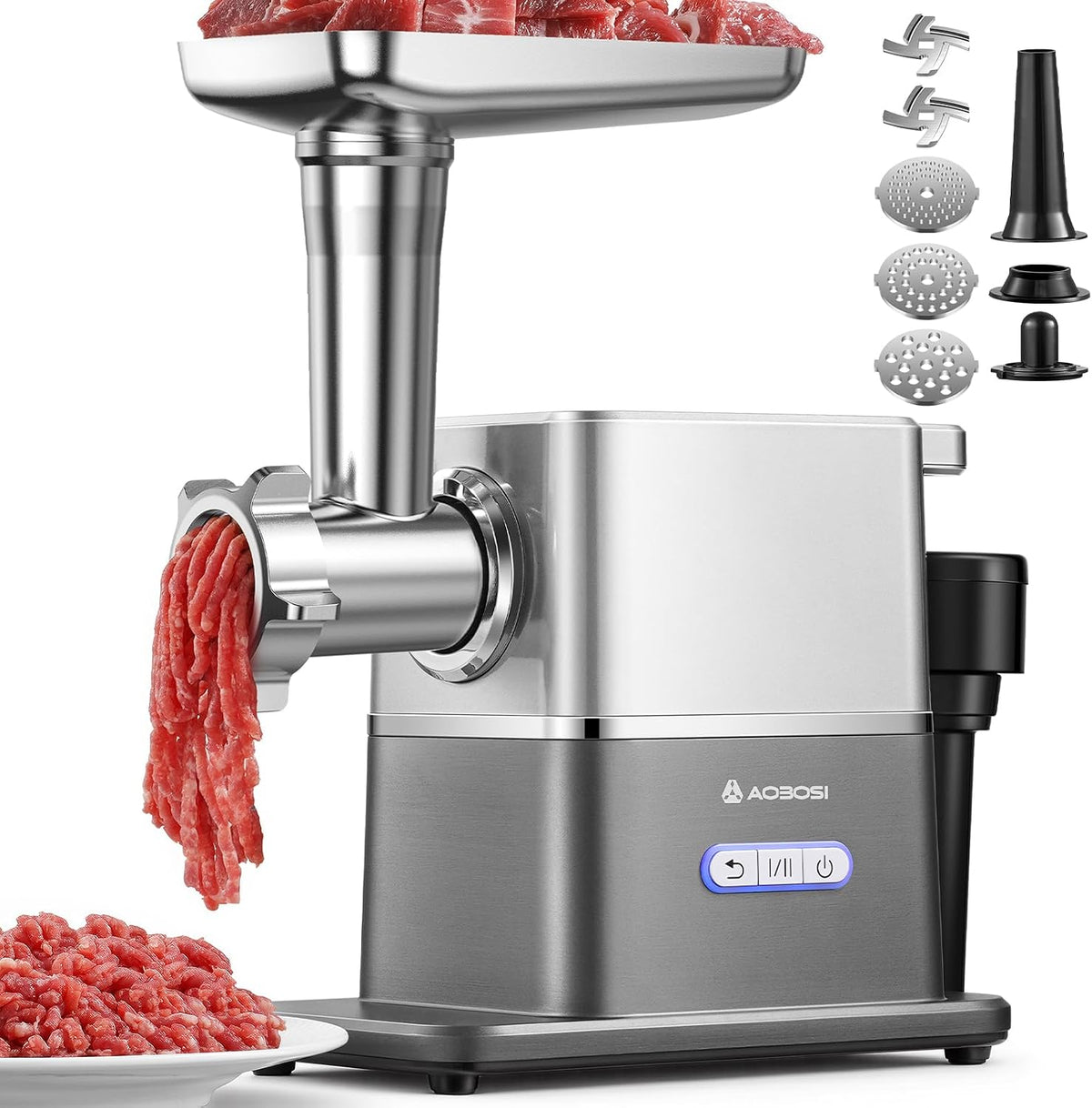 AAOBOSI Hachoirs à viande, 3000 W, 60 dB, Noir, Hachoir à Viande Électrique Silencieux, Max Avec Moteur DC