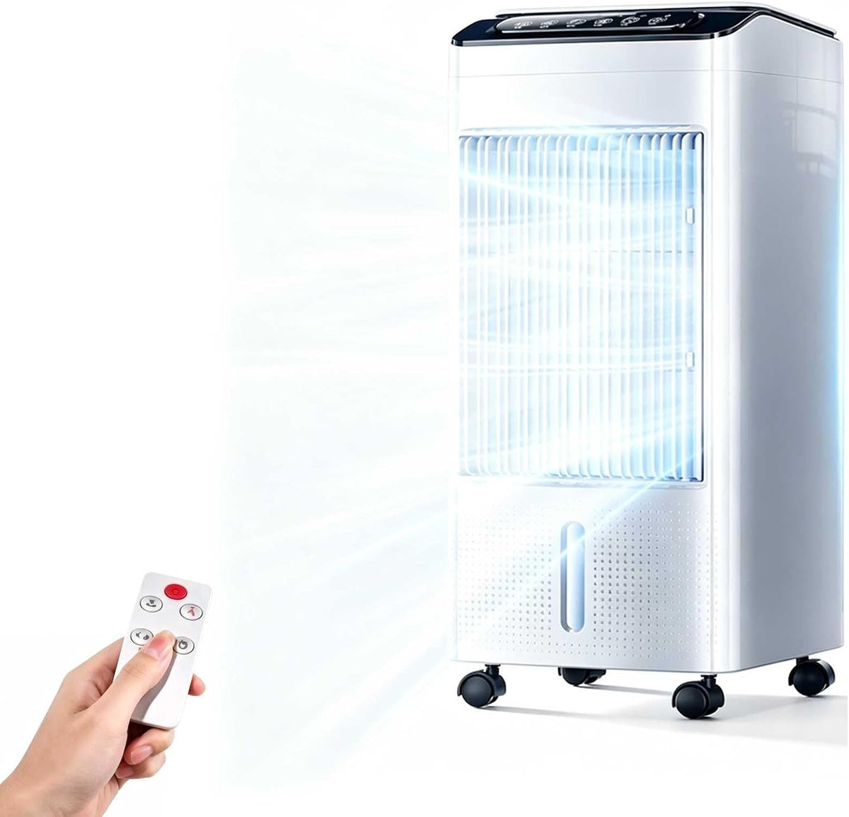 QSNYJPL bureau, 27 x 23 x 73 cm, 110-220 V, ≤ 20 dB, 10 L, Plastique, Blanc, Rafraichisseur d'Air Portable avec Télécommande