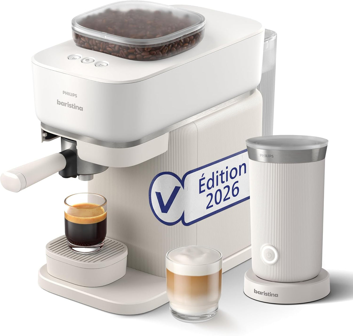 PHILIPS machine à café, Blanc, Baristina Machine à expresso avec mousseur à lait, tassage et infusion automatiques