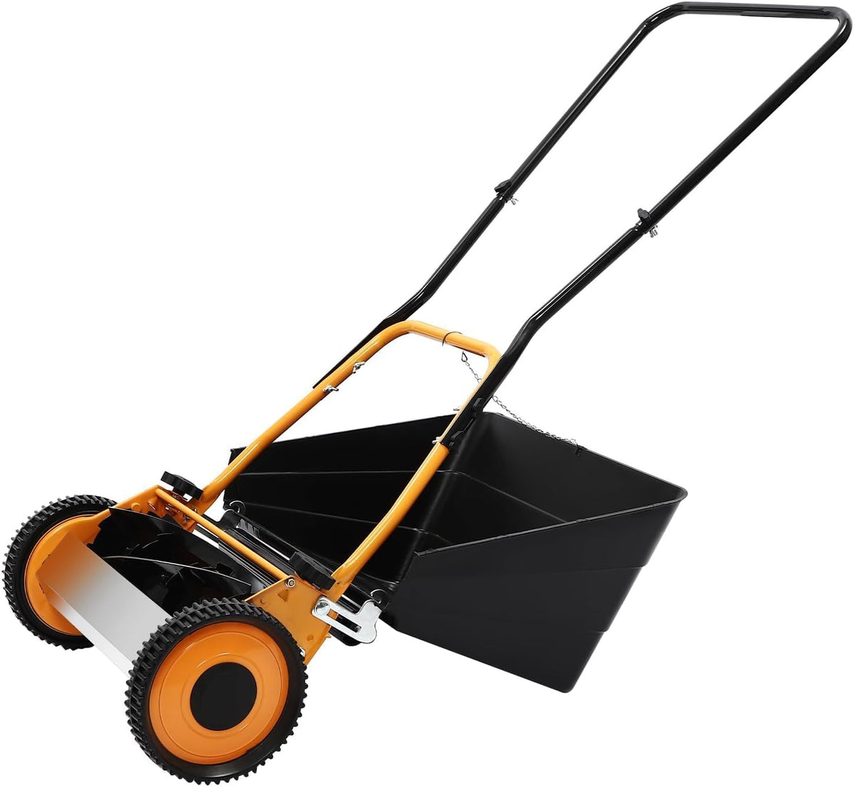 BCSRVCE tondeuse à gazon, 16 pouces, acier, aluminium, orange, noir, Balayeuse à gazon poussée, ramasseur de feuilles et d'herbe
