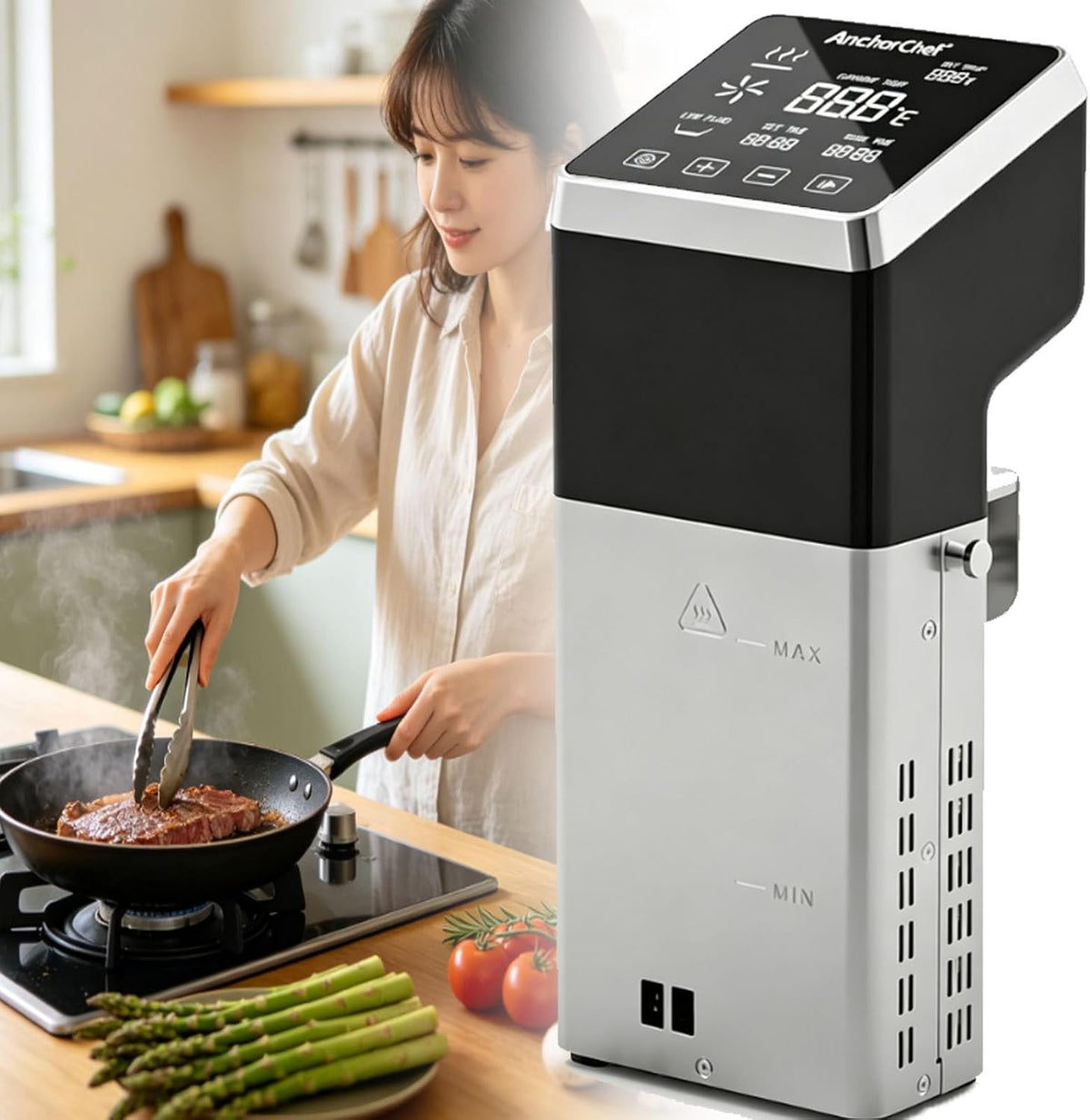 YANGYMM Bains-marie sous vide, 130 x 115 x 320 mm, 1600 W, 1600 W, Acier inoxydable, Gris, Cuiseur sous Vide Professionnel