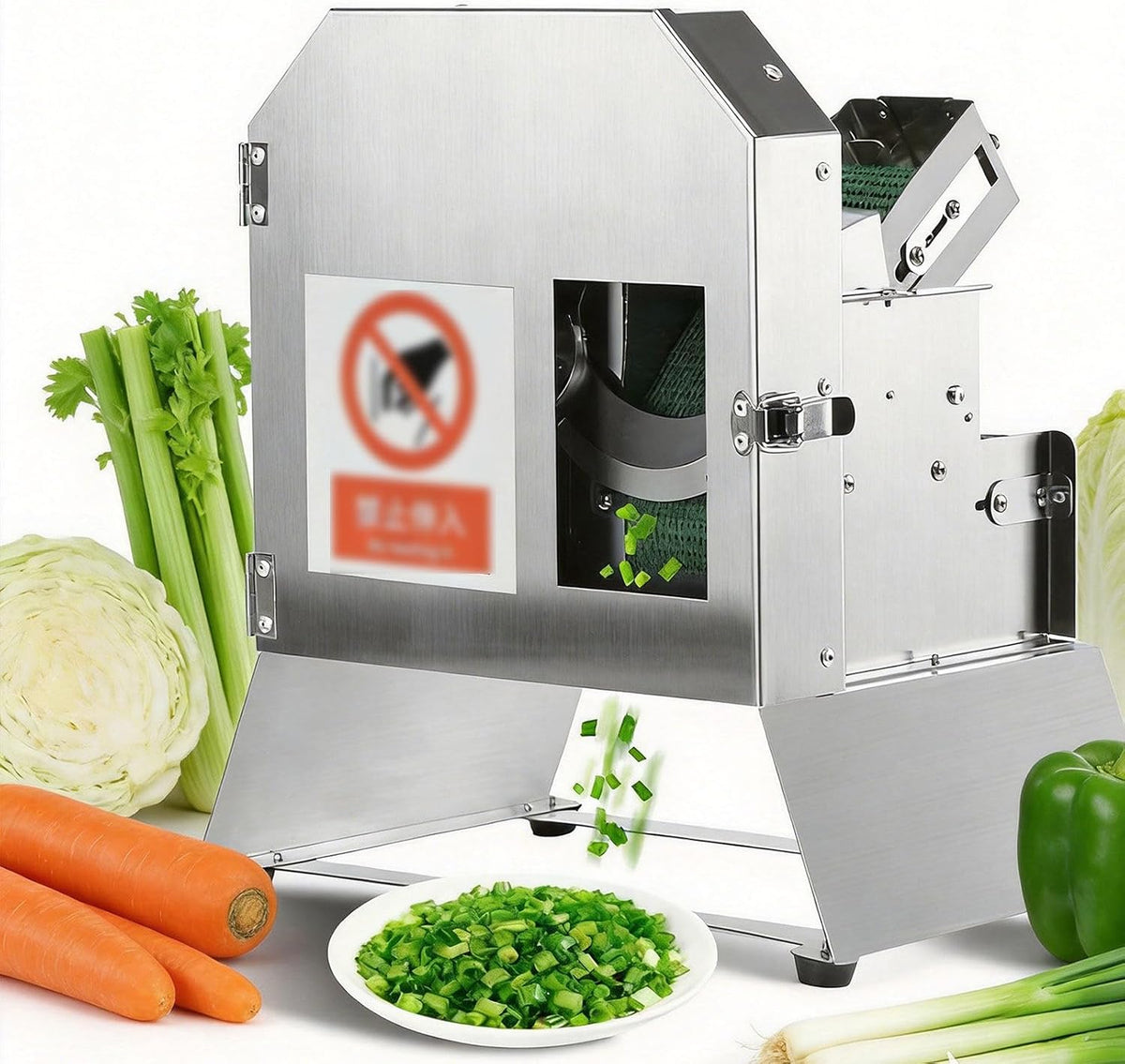 GLWABOMARS trancheuse électrique, 100 kg, Argenté, Professionnelle pour légumes /h, Coupe-Fruits et légumes avec système d'Alimentation par Bande