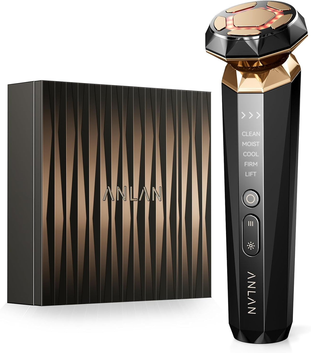 ANLAN Appareils de tonification pour le visage, Noir, Appareil Visage Anti-Âge RF, 5 Modes Nettoyage, Hydratation