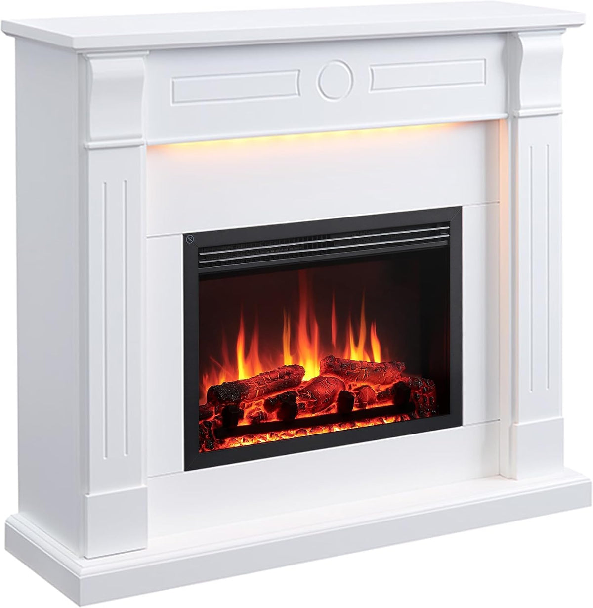 BALDERIA cheminée électrique, effet flamme 6,64 W, puissance de chauffage jusqu'à 2000 W, 2000 W, blanc., Hikaru sur Pied avec Chauffage