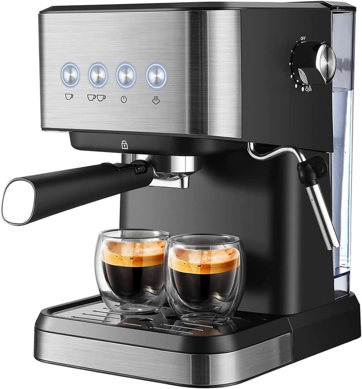 YZHYYDS machine à café, 18 × 26 × 28 cm, 1050 W, 1,5 l, Noir, professionnelle, machine à expresso avec réservoir d'eau de et mousseur à lait