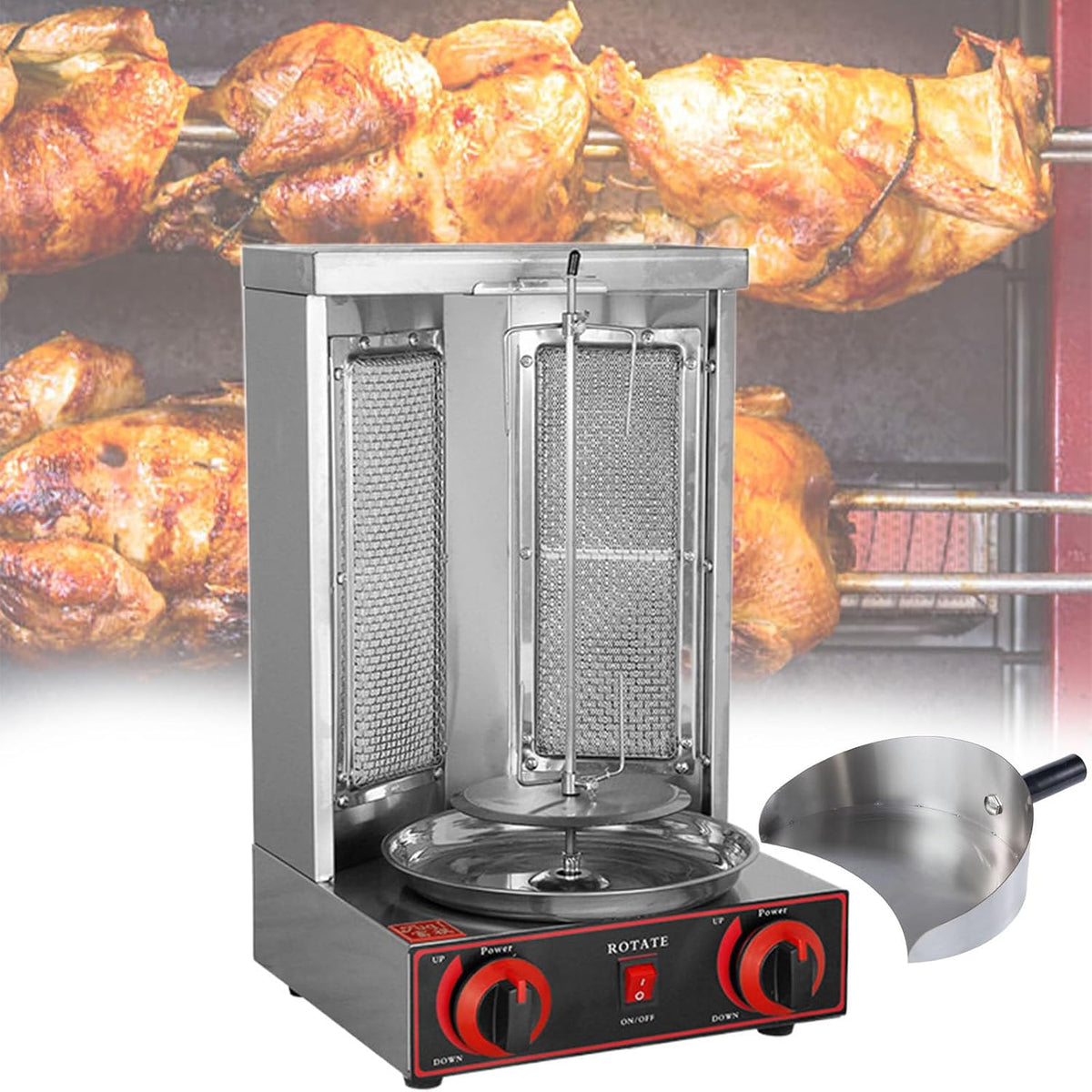 Beachtiful rôtissoire, Double, 80 W, 220 V/110 V, Acier inoxydable, Noir/Argenté, Grill Vertical à Gaz, Four à Gyroscopique Kabob Grill