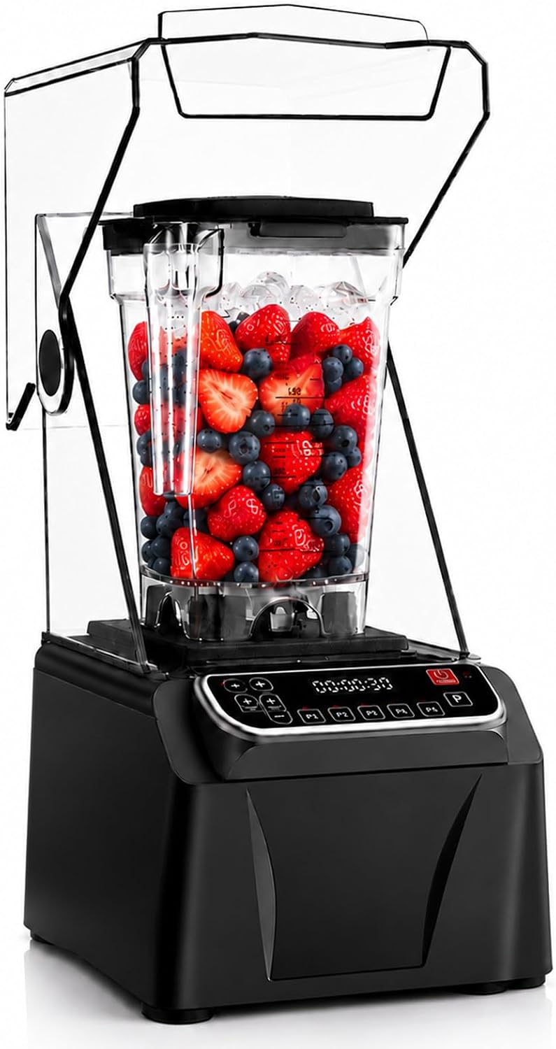 SHUMIAO blender, 2000 W, 2 L, 000 TR/Min, Noir, Mixeur Smoothie Professionnel, Smoothie Professionnel avec Capot Acoustique pour Fruits