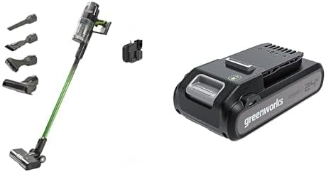 Greenworks Aspirateurs balais et balais électriques, 24 V, 4 Ah, Noir, Aspirateur sans Fil Luxe, Haute Puissance