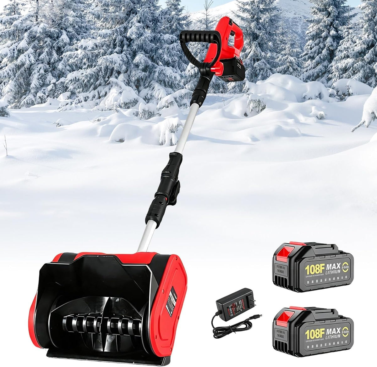 LURECAQING fraise à neige, 21 V, 21 V, 6.0AH, 6 m, ABS, alliage d'aluminium, Rouge, Souffleuse à Neige électrique sans Fil -Red
