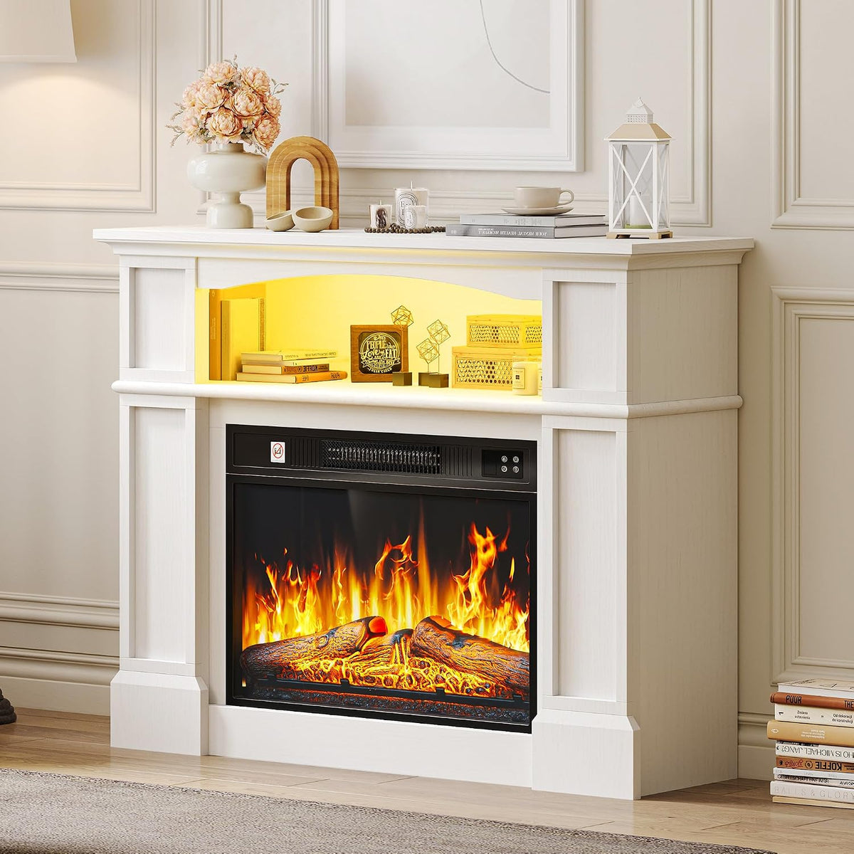 YITAHOME Cheminées électriques, 2000 W, 100x30.5x79 cm, Blanc, Cheminée Electrique avec Chauffage, Effet Flammes LED